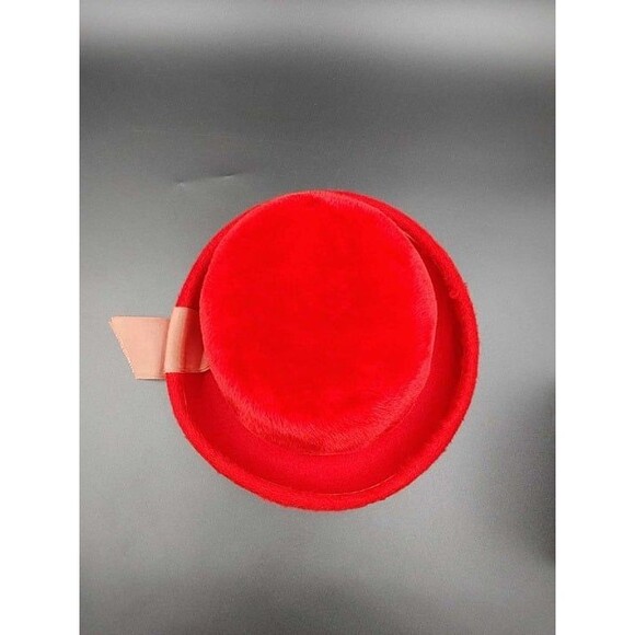 VTG Martelle West Germany Womens Hat Red Felt Fur Fuzzy Rolled Brim - Picture 8 of 11